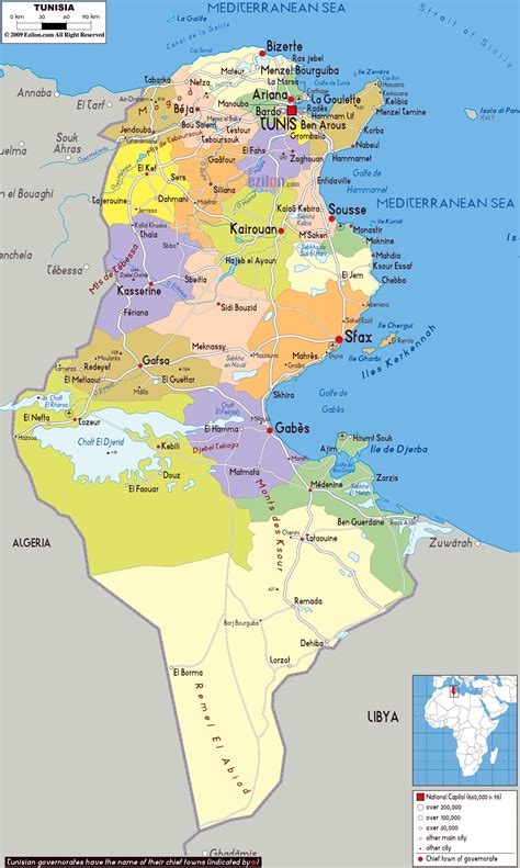 tunisia on a map.
